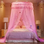 Mosquito Mesh Net for Bed,Large Dome Hanging Bed Net Tent for Double/Single Bed, European Style Canopy for Home Or Holidays,Pink