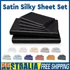 2000TC Silk Satin Bed Fitted Flat Pillowcases Sheet Set Double Queen King Single