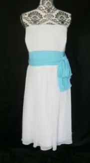 Perfect Weddings Short Dress 26 White Chiffon Blue Formal Prom Straps $215 NWT