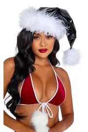 Roma Vinyl & Faux Fur Santa Hat Adult Women Costume Accessory C201