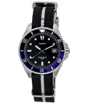 Casio Fabric Strap Black Dial Japan Mov't Quartz MDV-10C-1A2 WR 50M Mens Watch