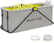USOR 150cm Folding Portable Bathtub Freestanding Bathtubs Foldable Collapsible tub Steaming Bath tub Home Spa for Family Adult Foldable Shower tub Bath with Cloth Cover and Neck Rest Yellow