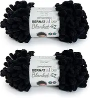 Bernat Alize Blanket-EZ Super Soft Looped Yarn for Beginners, Hand Knitting- No Needles or Hooks Needed, Black, 2 Pack