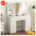 11 LED Vanity Makeup Table Dressing Desk Set Light Mirror and 7 Drawers Set