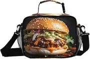 Hamburger Insulated Lunch Box for Women Men - Ideal for Work, Picnics - Includes Adjustable Shoulder Strap