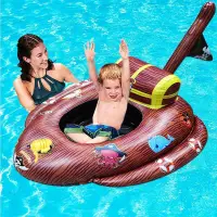 在飛比找蝦皮購物優惠-現貨  兒童水上戲水玩具 充氣海盜船  水上坦克座圈噴水車 