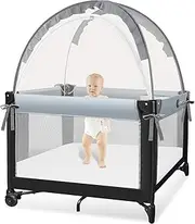 Zkaitoy Pack N Play Tent - Mini Crib Tent to Keep Baby from Climbing Out - Crib Net to Keep Baby in - Pop Up Breathable Cribs Cover - Canopy with Upgrade Strong Mesh and Durable Zipper (Gray, Small)