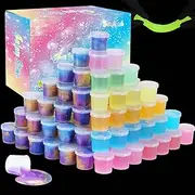 60 Pack Galaxy Slime Pack, Including Glow in The Dark Slime 30 Pack and Galaxy Slime 30 Pack, Super Soft and Stretchy Slime Toy for Any Child Favor, Birthday, Classroom Prizes, Goodies Bag Stuffer