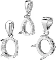 PH PandaHall 3pcs 925 Sterling Silver Pendant Blank, 3 Styles Pendant Tray Setting Round Oval Teardrop Pendant Base Gemstone Support for Jewelry Necklace Pendant Making, Fit for 8-10mm Gems,