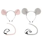 2x Mice Costume Set Mice Ears and Tail for Toddlers Dress up Plush Hair Hoop