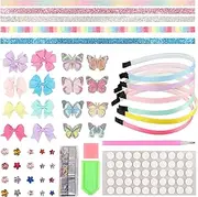 Headband Making Kit for Girls DIY Headbands Craft Kit Complete Headband Making Set with Color Ribbons Decorations Headbands for 5-10 Years Old Girls (Set 01)