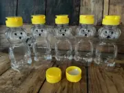 5 lot Honey Bear squeeze Bottles Honey Bear Cup with Yellow Flip Top Lid 8oz