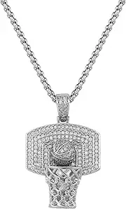 [Rnivida] Cubic Zirconia Basketball Hoop Pendant Necklace Hip Hop Style Sports Jewelry Gift for Him,Athletes,Fans