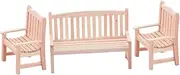 Totority Set of 3 Miniature Armchair Benches Wooden Miniature Home Furniture for Dollhouse Decor 1/12 Scale