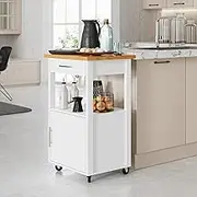 Shintenchi Kitchen Island Cart with Storage,Rolling Side Table on Wheels with Worktop,Single Door Cabinet and Drawer for Dinning Room, White