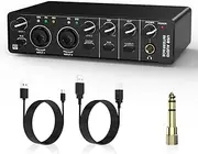 Suesacy USB Audio Interface, 2 in 2 Out Audio Interface with 48V Phantom Power for Recording,for Guitarist, Vocalist, Podcaster