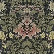 Abyssaly Vintage Floral Wallpaper Peel and Stick Boho, William Morris Flower Wall Murals, Removable Self-Adhesive Printed Dark Green Contact Paper for Home Kitchen Bedroom Decor, 17.7in x 118in