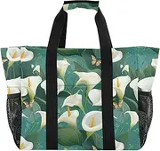 [sanluoli] Tote Foldable Large Beach Bag Sandproof with Handles Laundry Bag Tote, Chic Calla Lily Turquoise, 1 size
