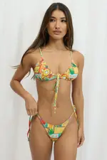 Orange Print Tie Side Bikini Set - Size M, Women's Bikini