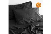 Amor Luxurious Linen Cotton Sheet Sets Flat Fitted Sheet Pillowcases Charcoal