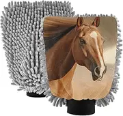 XYMZR Brown Horse Brown Absorbent Microfiber Car Wash Mitt, Funny Cute Anime Scratch Free for Cars Cleaning, Home Cleaning Mitts, 2 Pack, 10.24” L x 7.09” W