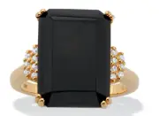 EMERALD CUT BLACK ONYX WHITE TOPAZ GP RING 18K GOLD STERLING SILVER 6 7 8 9 10