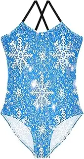 [RPLIFE] White Snowflakes Blue Swimming Suit for Girls, Summer Beach Apparel, 3-10