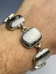 46.3g METEORITE MUONIONALUSTA bracelet - caboshons, sterling silver.925 #MET35