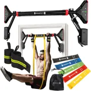 Pull up Bar for Doorway with Resistance Bands & Wrist Wraps, Adjustable Chin up