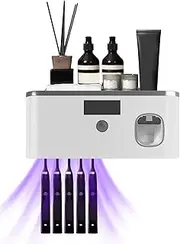 Wall Mounted Toothbrush Holder, Electric Toothbrush Holder with Toothpaste Dispenser, Electric Toothbrush Holder, UV Disinfectant for Toothbrush, 2 Charging Methods (Grey)