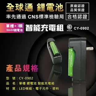 【熊讚】CY-0902全球通 鋰電池 單槽1顆18650智能 充電池組(110V-240V)