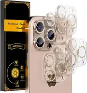 beuxece for 6 Pack iPhone 16 Pro/iPhone 16 Pro Max Camera Lens Protector [Drop Protection] [Case Friendly] [Easy Installation] 9H Tempered Glass Camera Screen Protector Cover, Glitter Gold