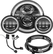 7 Inch Motorcycle LED Headlight 4.5" Fog Passing Lamps DOT Kit Compatible with Harley Davidson Street Glide Road King Electra Glide Fatboy Ultra Classic Heritage Softail Slim Deluxe