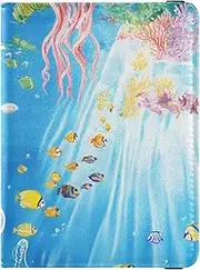 [Amooorous] Cartoon Cute Color Underwater World Leather decorative waterproof passport holder Wallet Combo Passport Cover Lightweight, Cartoon cute color underwater world, 1 size