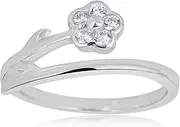 [AVORA] 925 Sterling Silver Adjustable Bypass Flower Toe Ring with Simulated Diamond CZ, Sterling Silver, Cubic Zirconia