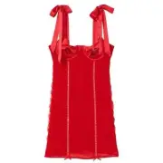 New! Victorias Secret Wicked Open-Cup Bling Ruched Slip Red 31603