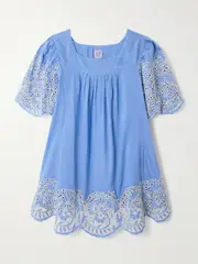 [Thierry Colson] Thierry Colson - Scarlett Broderie Anglaise Linen And Cotton-blend Mini Dress - Blue - small small Blue