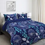 Ramesses Blue Flower Printed Sherpa Flannel Fleece Reversible Blanket Set