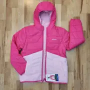 Eddie Bauer Girls L 14-16 Reversible Hooded Puffer/Plush Coat Hot Pink Baby Pink