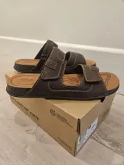 NEW CLARKS SIZE 11 MEN'S LEATHER EASY CRESTVIEW DARK BROWN CASUAL SANDALS INDIA