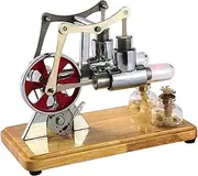 Stirling Engine Kit Model Physical Dual Engine Generator Model with Light Flywheel Design Science Experiment Wooden Base DIY Education Toy for Teacher Adults School Office Decor