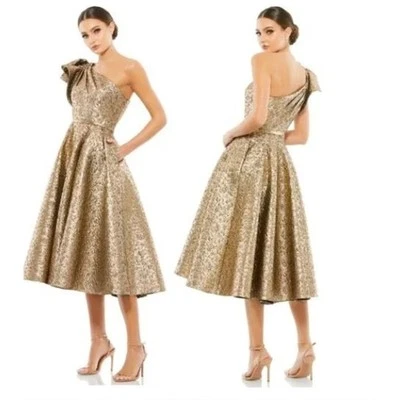 MAC DUGGAL ONE SHOULDER BOW MIDI DRESS Style #67906