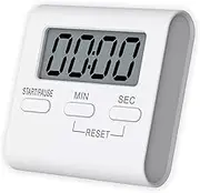Small Digital Kitchen Timer Magnetic Back, Loud Alarm Reminder with Stand Hanging Hole Countdown Timer (White-1 Pack)