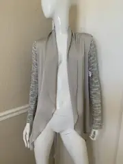 LOLA & SOPHIE NWT! Gray Open Space Dye Knit Cardigan w/ Silky Shawl Collar Sz M