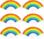 AIMALL Children's 7-Inch Rainbow Folding Fan - 6-Color Craft Fan with Polyester Fabric for Dance, Kindergarten, and Cool Air Circulation - Small Lightweight Fan