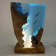 Resin Night Light - Mini Lamp for Room Decoration, Mushroom Cloud, Shark and Diver Wood Lamp (6X4in)