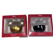 Disney Mickey Mouse Glass Christmas Hallmark Ornaments Set 2 Black Silver Gold