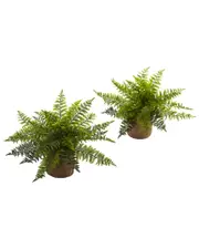 Nearly Natural Set of 2 Ruffle Fern Bushes with Burlap Base