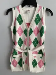 Gymboree Argyle Diamond Sweater Vest Ivory Green Pink Size S/5-6/ NWT