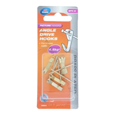 ZENITH Picture Hanging Angle Drive Hook 4.5KG For HollowWall BrassPlated WIH0010